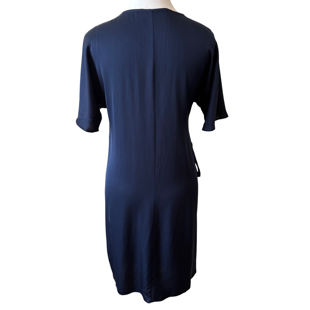 Quince Womens 90% Silk Wrap Dress Medium Navy Blue Short Sleeve V-Neck Elegant - Picture 6 of 9